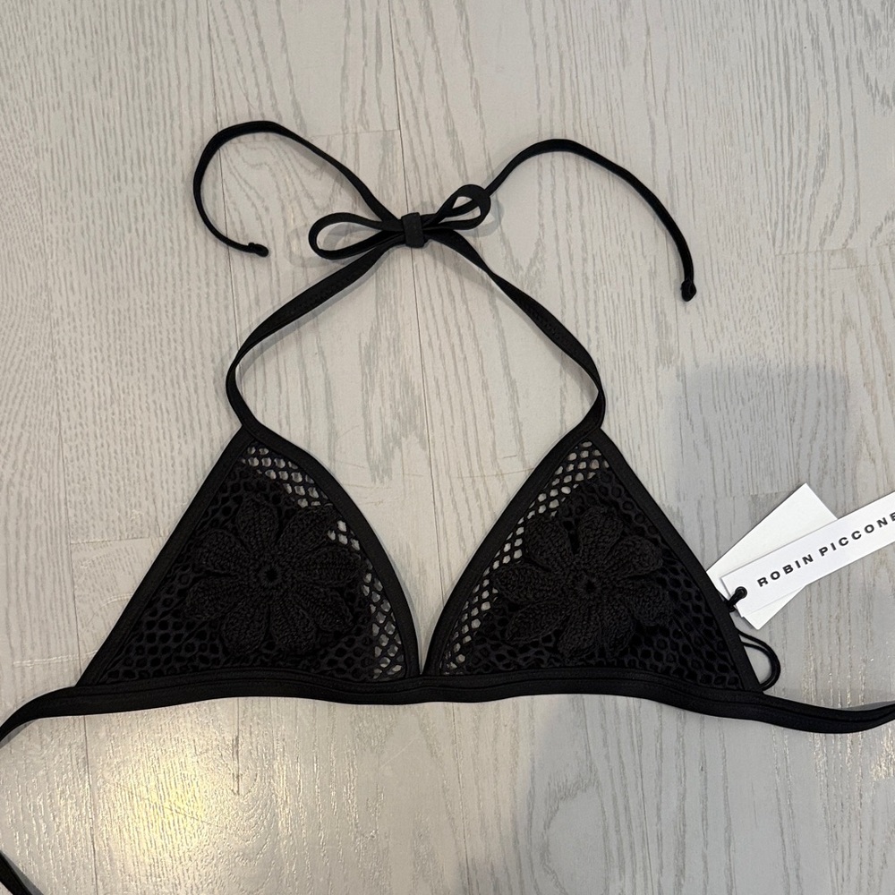 Robin Piccone Elegant Black Floral Bikini Top